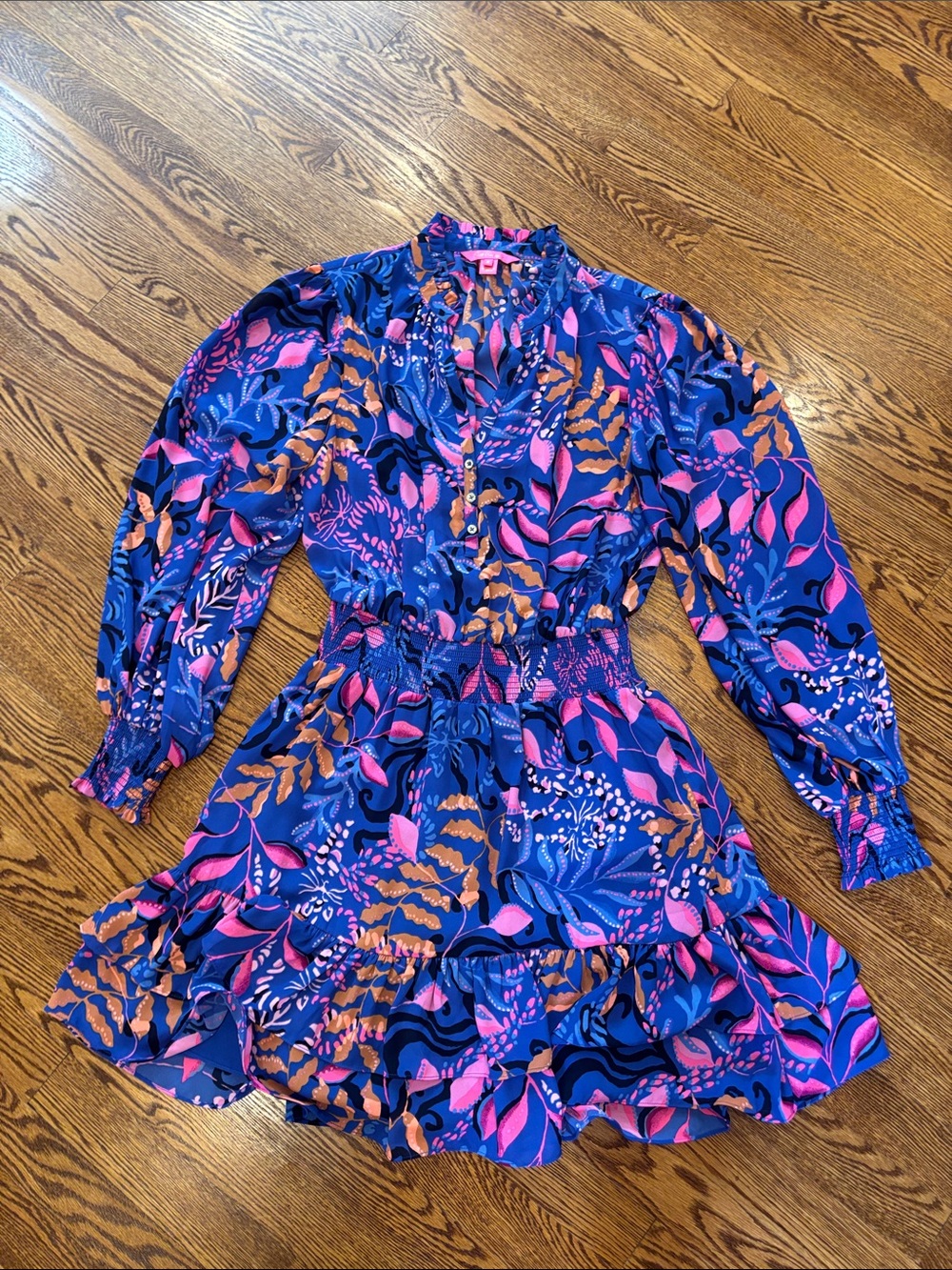 Lilly Pulitzer Blue Pink Multi Printed Ruffle Dress - sz 8